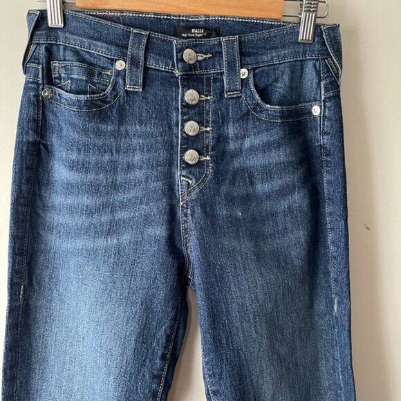 True Religion HALLE HR SN BUTTON FRONT Size 28 In Dark Wash Exposed Button NWT - Picture 7 of 16